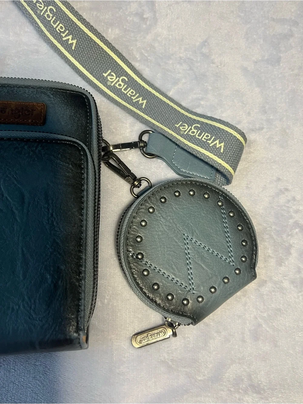 Wrangler Blue/Gray Crossbody CellPhone Purse Detachable Coin Case